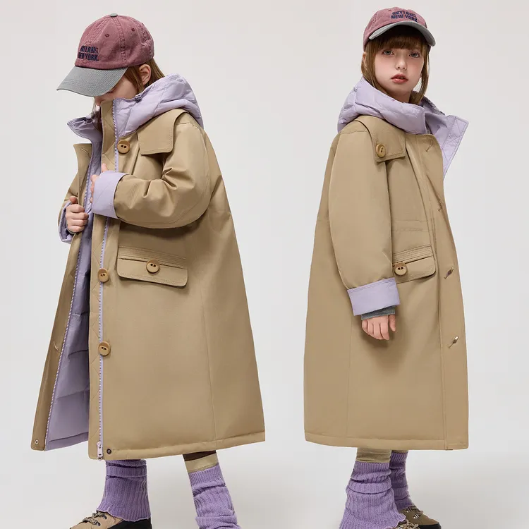 儿童羽绒服男童2025新款两面穿女童中长款冬季加厚连帽中大童外套