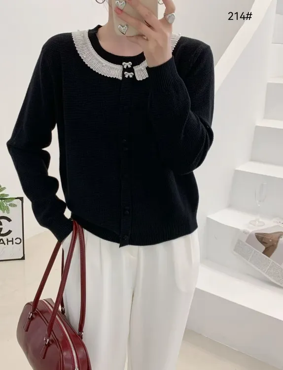 时尚针织衫女开衫纯色毛衫宽松百搭小香风2025春秋新款214