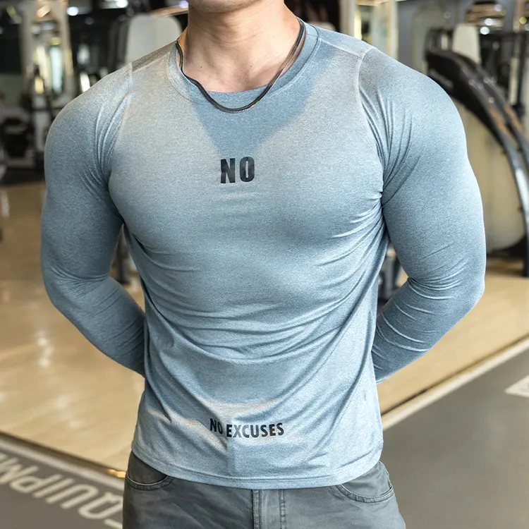 新款 春夏季运动健身服修身速干衣长袖跑步训练打底上衣长袖高弹