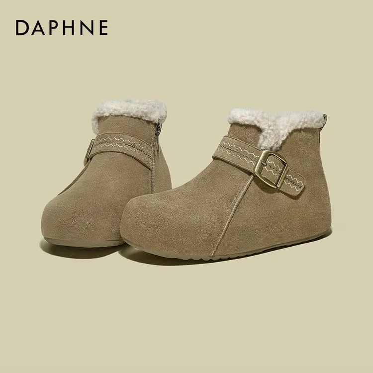 达芙妮加绒勃肯短靴女2025秋冬新款厚底内增高保暖舒适复古雪地靴