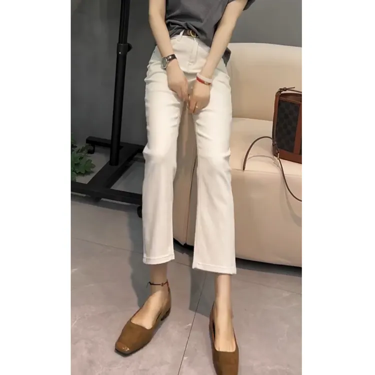 牛仔裤女2025年新款春季裤子小个子显瘦高腰九分直筒裤时尚微喇裤