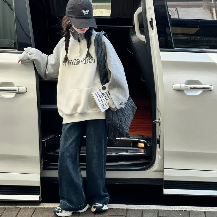 女童秋装爆款2025秋季洋气宽松拼接卫衣牛仔套装可爱超萌儿童T232