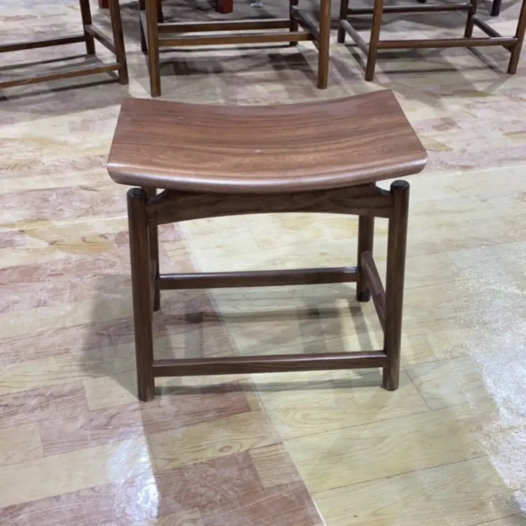 北美黑胡桃木新中式元宝凳简约实木胡桃色矮凳凳子家用茶凳化妆凳