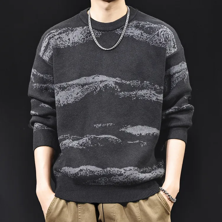 MR.MUDI/穆迪先生高端美式晕染撞色毛衣男士秋冬宽松保暖针织衫潮