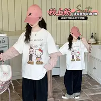 【清货】2025秋拉布布猫咪印花蕾丝蝴蝶结假两件打底衫 D619 619 M
