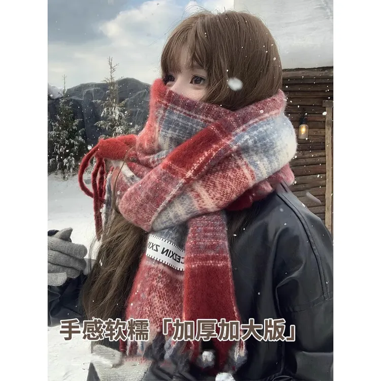 2025韩板冬季新款红色围脖女士围巾礼物女生长款冬款高级感百搭