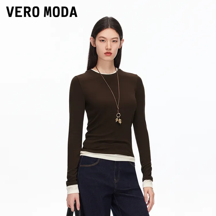 Vero ModaT恤25新款含再生纤维素纤维圆领上衣流光风百搭老钱风