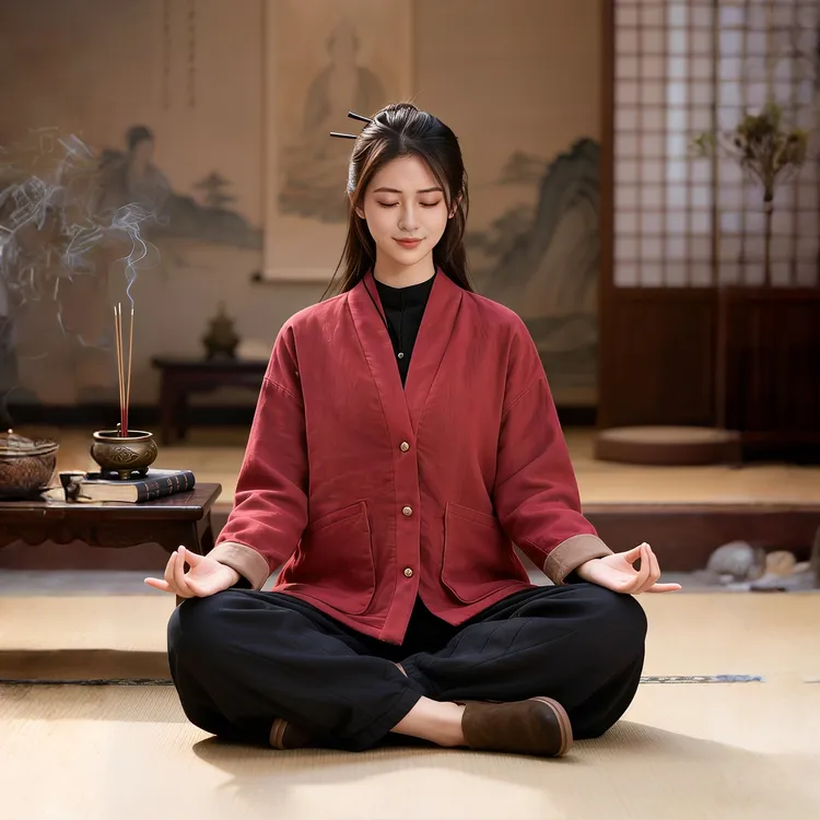 冬季居士服中式棉袄女款2025新款禅意佛系女装禅修服棉麻夹棉外套