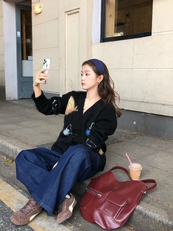 春季新款绝美蝴蝶针织慵懒风开衫外套复古美式设计阔腿牛仔裤套装