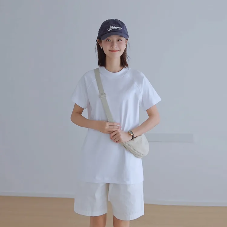 插肩袖遮PP长款T恤女半高领宽松休闲通勤叠穿中长款打底短袖t上衣