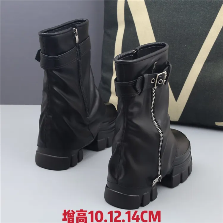 内增高14CM黑色裤管靴女新款厚底12cm高级感做旧马丁靴10cm短靴潮