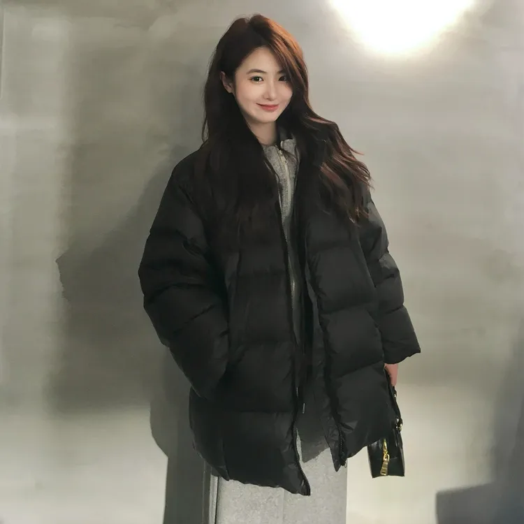 连帽加厚泡芙羽绒棉服外套女秋冬季新款韩版宽松中长款保暖棉袄潮