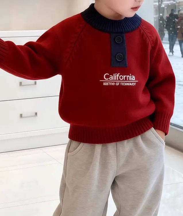 【纽扣新款】冬季儿童男女装圆领森系韩版新款针织男童高领毛衣