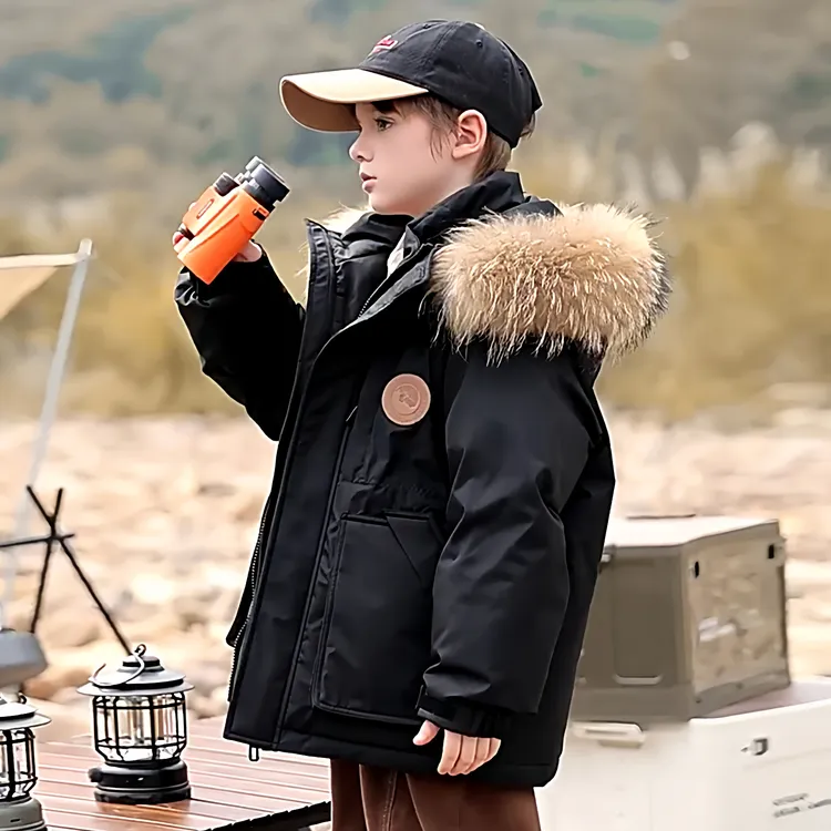 儿童羽绒服男童中长款2025冬季新款洋气中大童装女童加厚大毛领冬