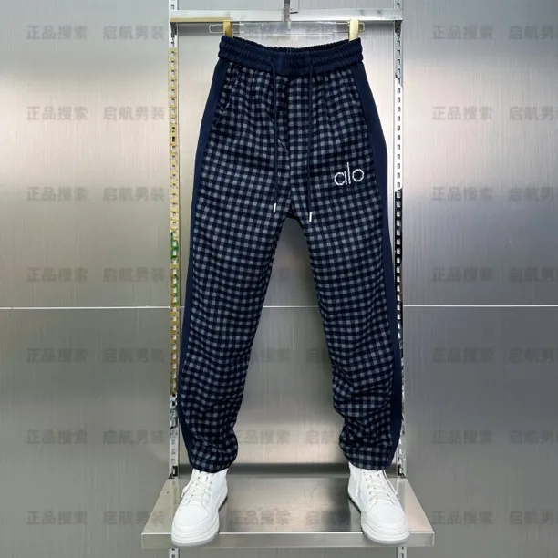 秋季潮休闲裤男士早秋修身格纹裤透气裤子百搭薄毛呢直筒裤