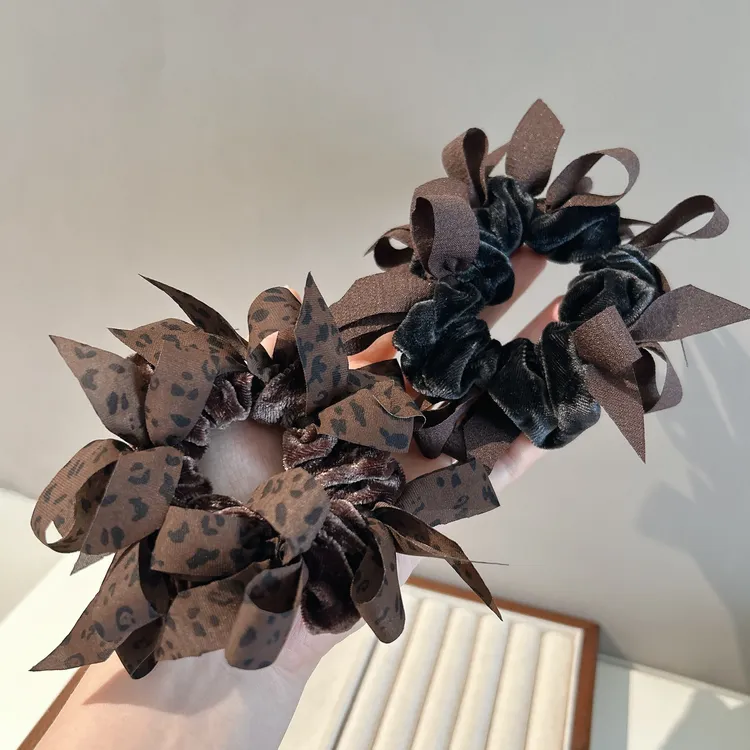 韩版简约发绳丝绒豹纹蝴蝶结小肠圈百搭气质头绳秋冬丸子头绳发饰