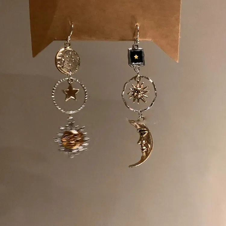 合金合成锆石耳饰 异域风复古太阳花耳坠小众耳环耳钉耳夹无耳洞