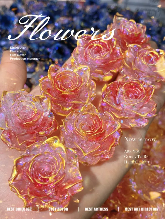 鲸鱼星球diy《鎏金·臻爱玫瑰》卡35人工刷金树脂夜光手工饰品DIY