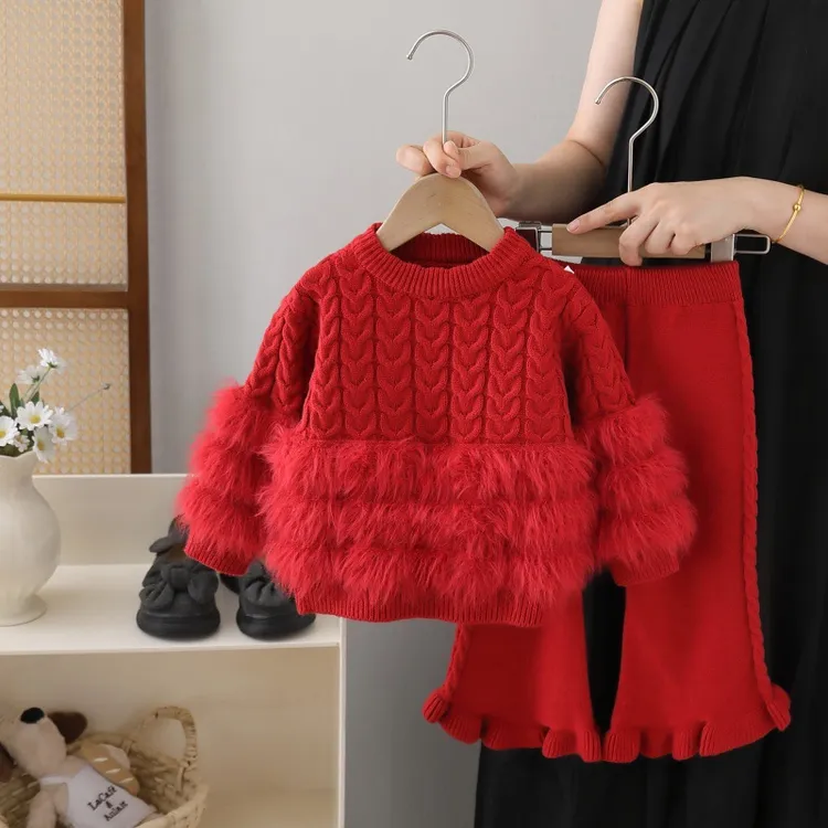 女童麻花毛衣针织衫套装秋冬季新秋款儿童韩版女孩女宝宝上衣裤子