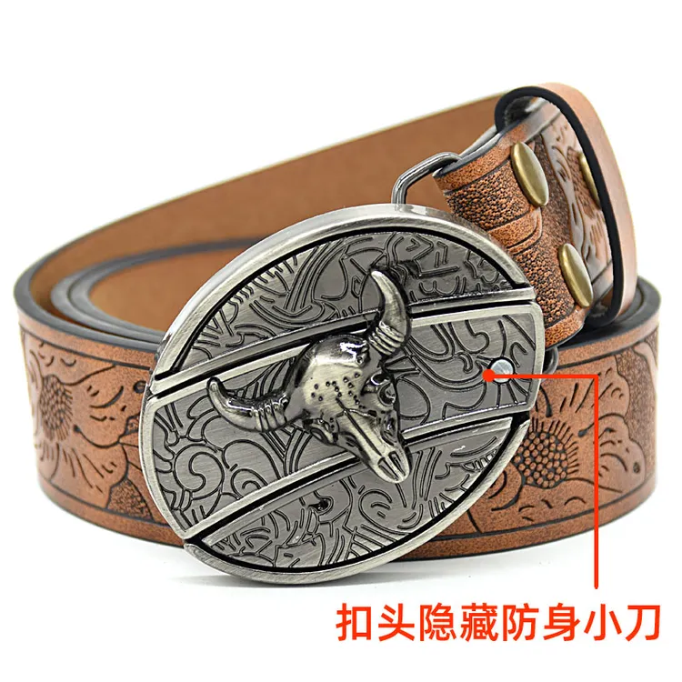 皮带男个性刀学生年轻人腰带裤腰带高档经典压花潮流棕色裤腰带男