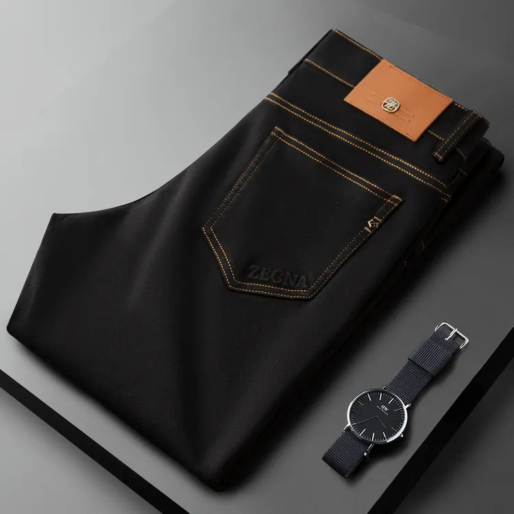 轻奢高品质冬季厚款保暖洗水牛仔裤男欧货直筒弹力商务休闲裤男士