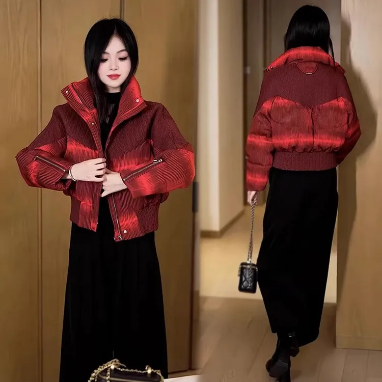 短款时尚棉服女士加厚保暖小棉袄2024冬季新款百搭红色棉衣外套