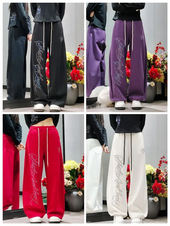 L5775烫钻复合棉休闲裤宽松弯刀裤卫裤