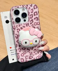 甜酷风粉豹纹kt磁吸支架适用苹果16promax手机壳iphone15新款14