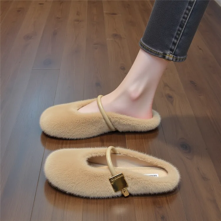 【兔毛绒】法式温柔毛毛鞋女秋冬2025新款加绒外穿保暖包头半拖鞋