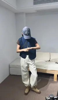 韩国代购 纽扣牛仔马甲#H03