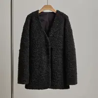 〔圈圈毛V领外套〕〔不可机洗〕欧货新款V领圈圈毛中长款秋冬外套