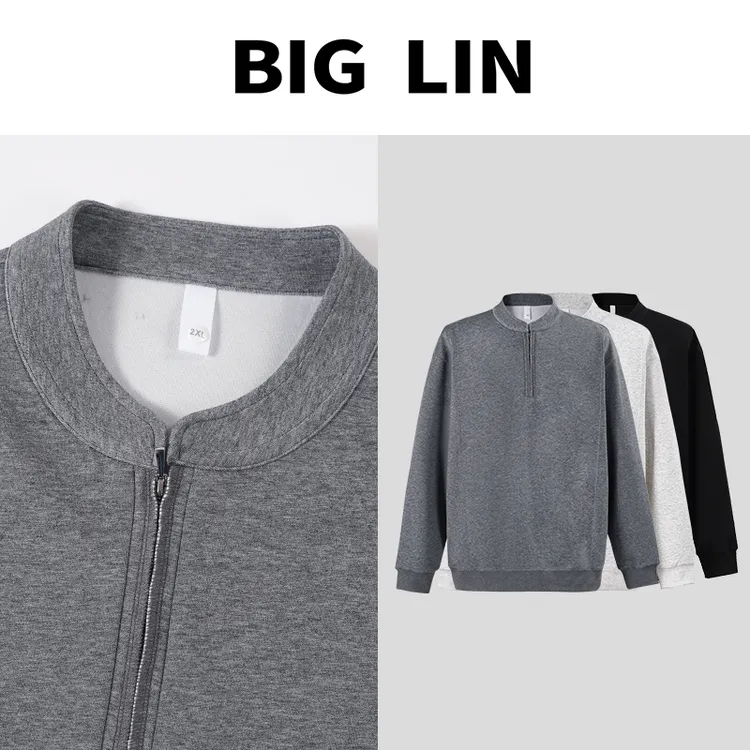 BIG林 25ss秋季慵懒小立领极简拉链休闲百搭长袖卫情侣卫衣JS5261