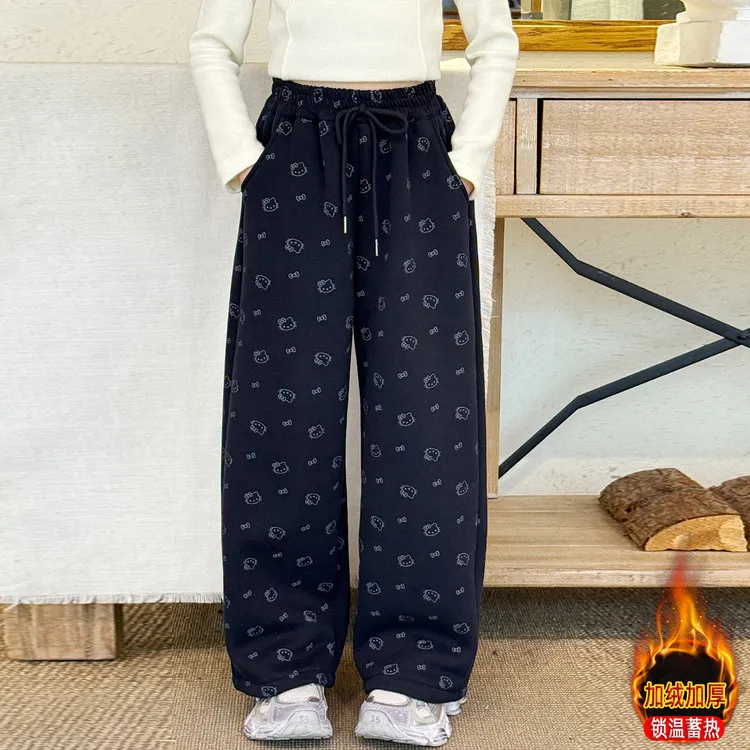 女童加绒加厚裤子秋冬款2025新款儿童卡通休闲裤中大童冬季保暖裤