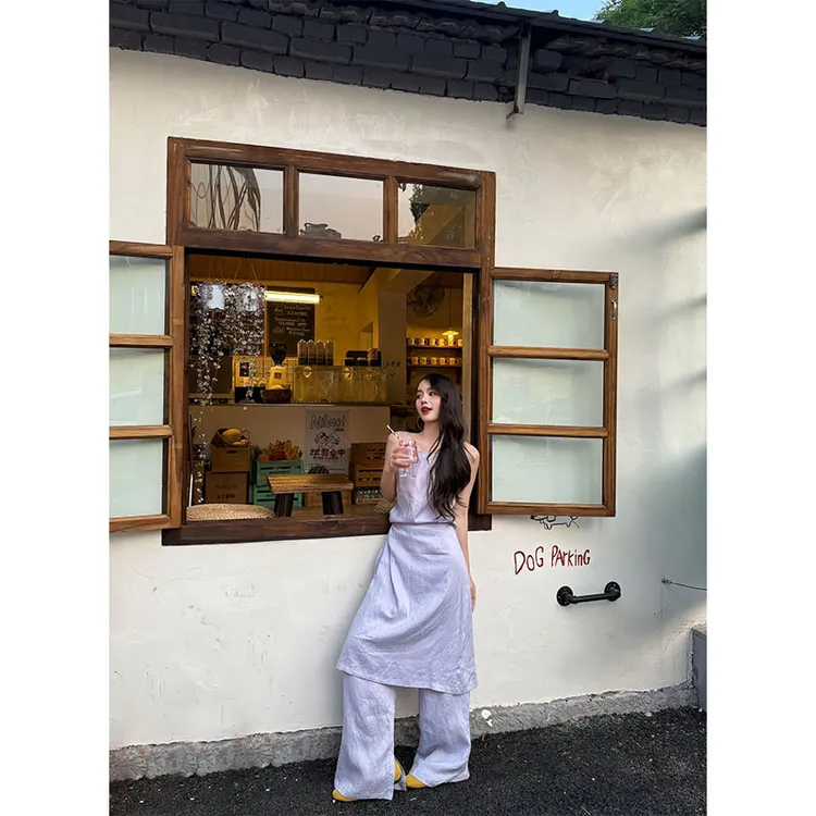 2025夏季显瘦修身穿搭小众吊带背心上衣简约时尚屁帘裤休闲长裤女