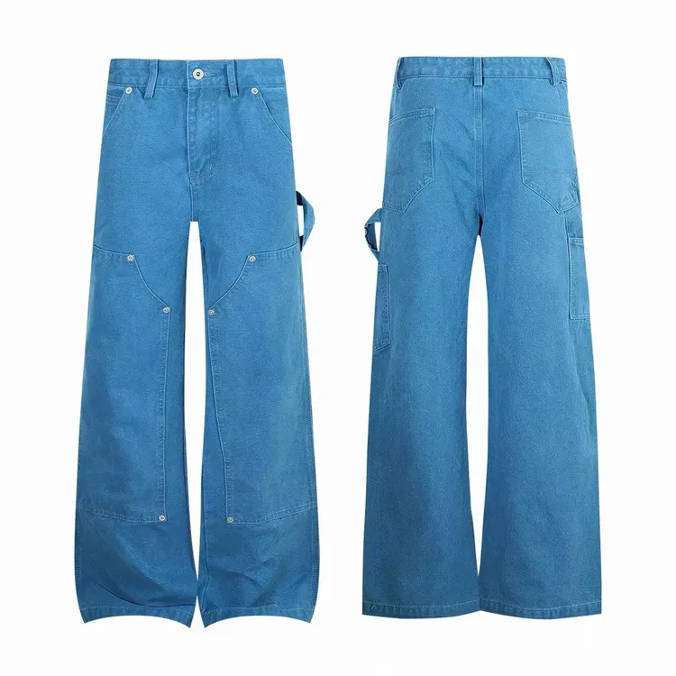 【法工蓝双膝工装裤】复古水洗直筒微喇版型伐木裤男女宽松休闲长裤