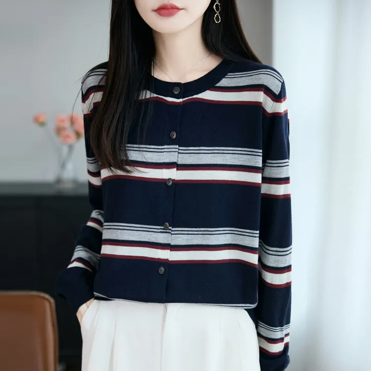 哥弟阿玛施正品秋季彩虹条纹针织衫秋冬圆领撞色毛针织衫百搭上衣