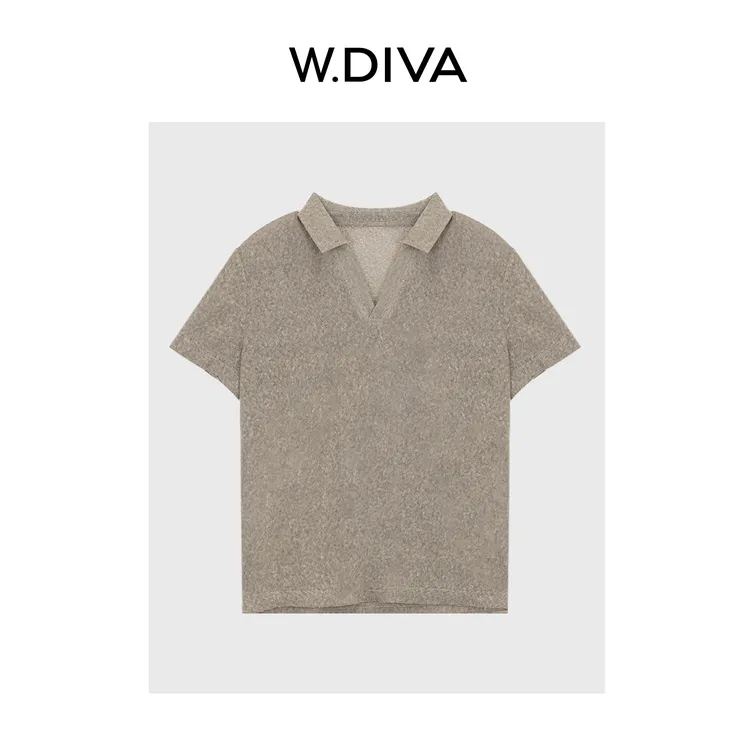 W.Diva【云松】凉感进口长纤亚麻知性优雅V领短袖针织衫52T192151