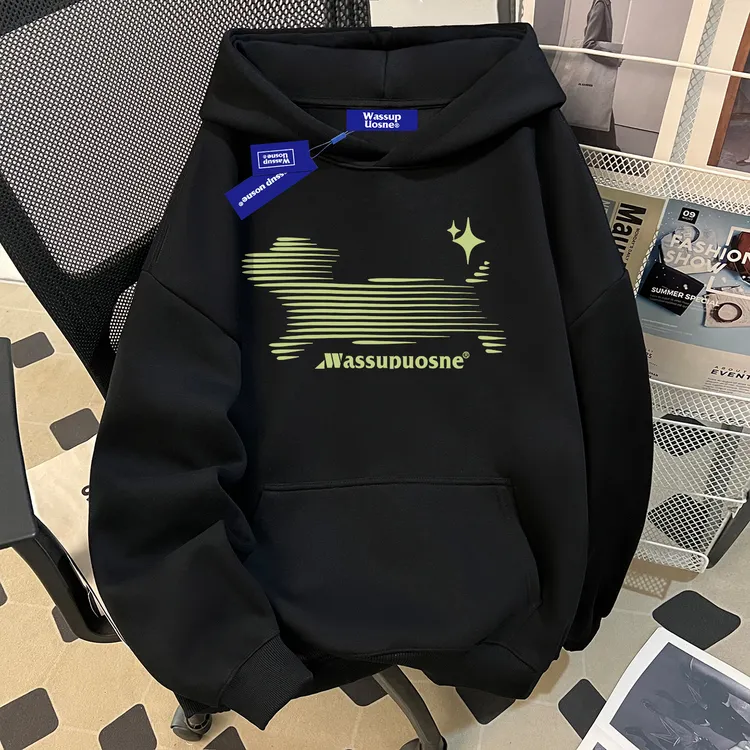 WASSUP UOSNE美式重磅连帽套头卫衣男2025新款百搭慵懒风挺阔外套
