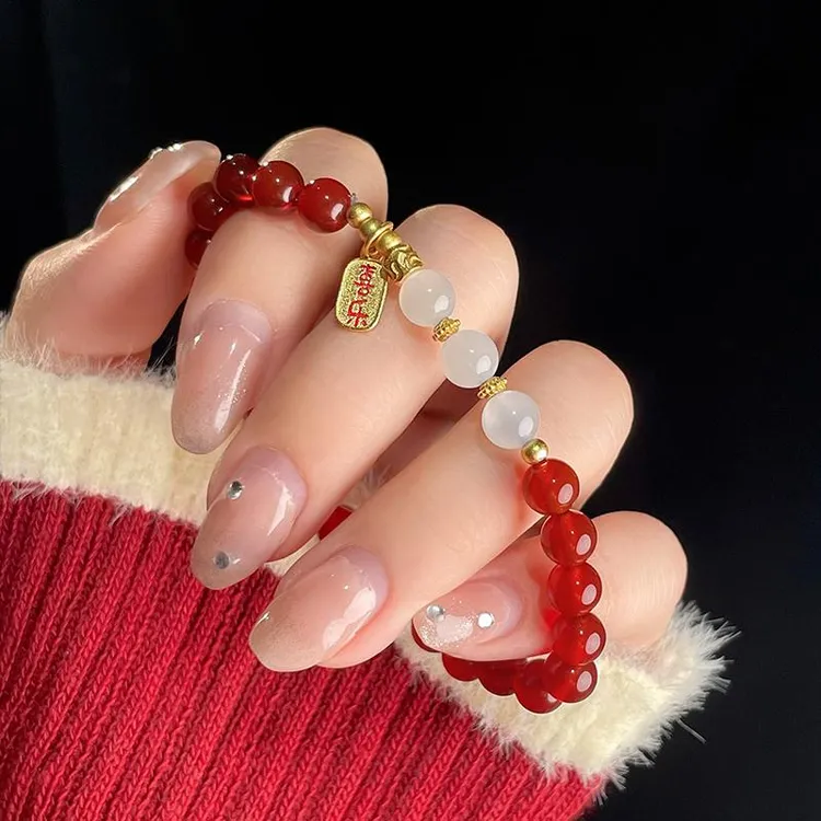 白昼集/岁岁平安手串/2025本命年手链纯银平安喜乐月光石红色玛瑙