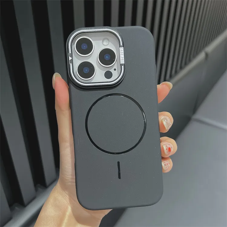 适用苹果16promax手机壳磨砂肤感细圈磁吸iPhone16镜头支架保护套