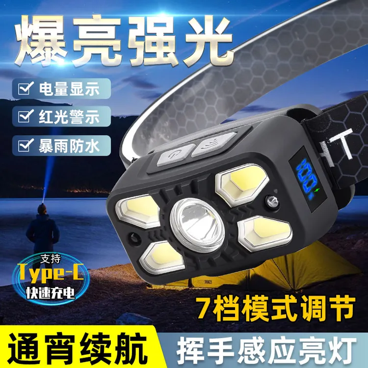 感应头灯超亮远射LED强光头戴式夜钓超长充电钓鱼灯夜钓专用灯