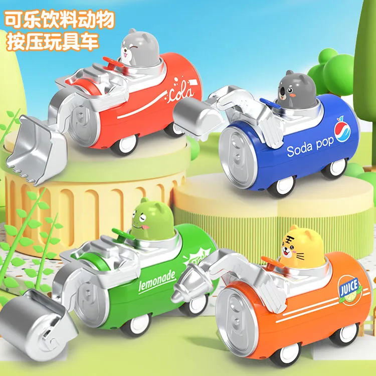 新款儿童玩具车按压工程玩具卡通按压饮料瓶玩具车益智趣味玩具