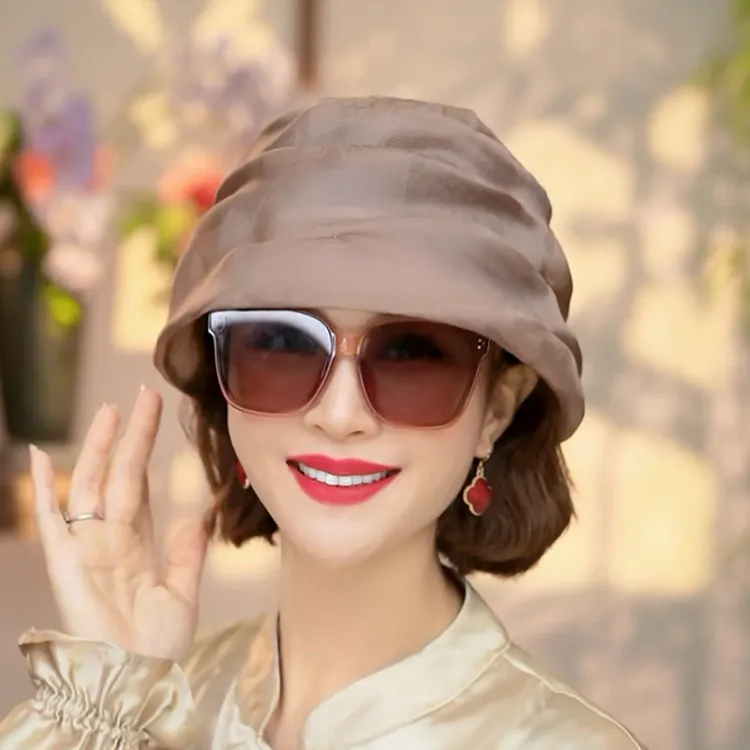 【桑蚕丝香妃帽】布塔重磅真丝桑蚕丝遮白发渔夫帽0693