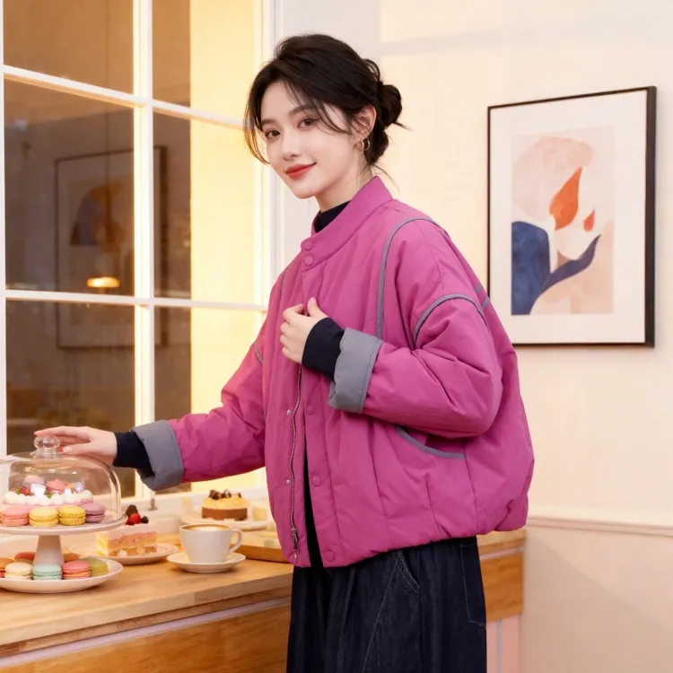 2025秋冬新款时尚韩版百搭立领棉衣外套宽松显瘦休闲保暖短款棉服