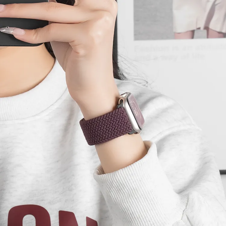 适用苹果S10手表iwatch表带applewatch9/8/7编织尼龙表带女生磁吸