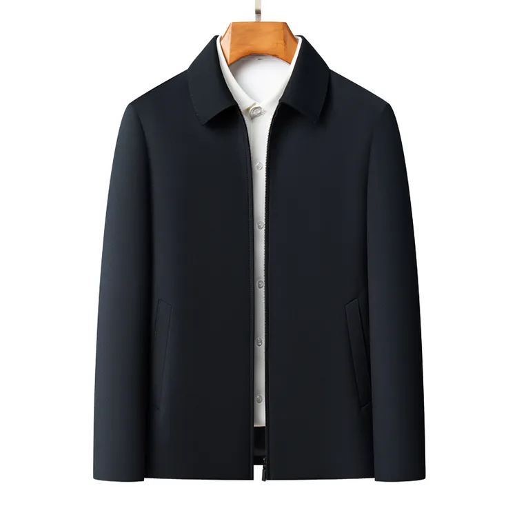 春秋新款中老年男士翻领短款商务休闲中年行政夹克爸爸装外套