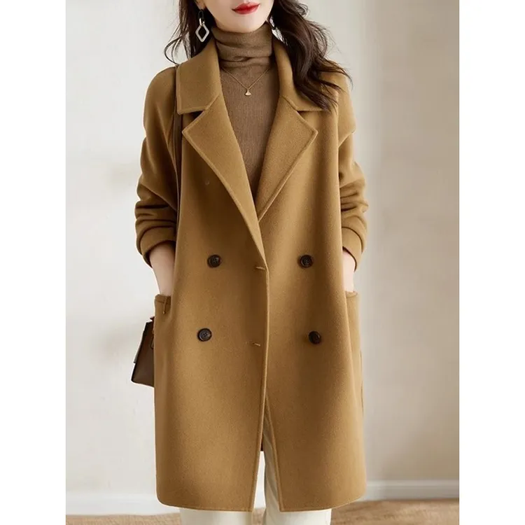 -驼色短款毛呢外套女秋冬装韩系大码胖MM高级感赫本风茧型呢子大/