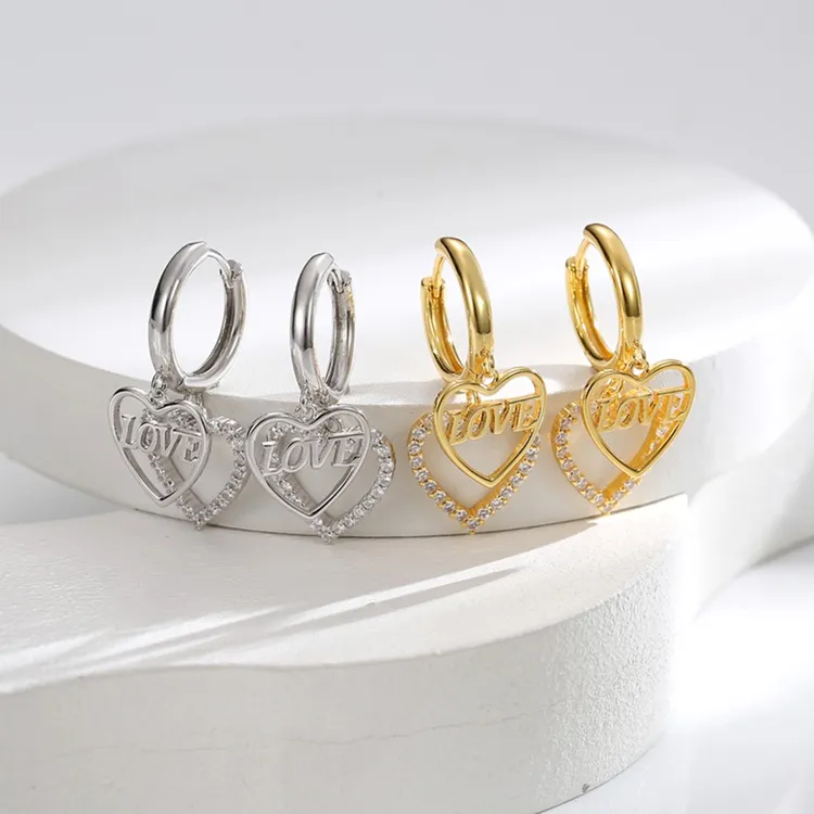 铜合金耳饰 双心镀金轻奢小众设计感浪漫七夕情人节礼物耳饰高级