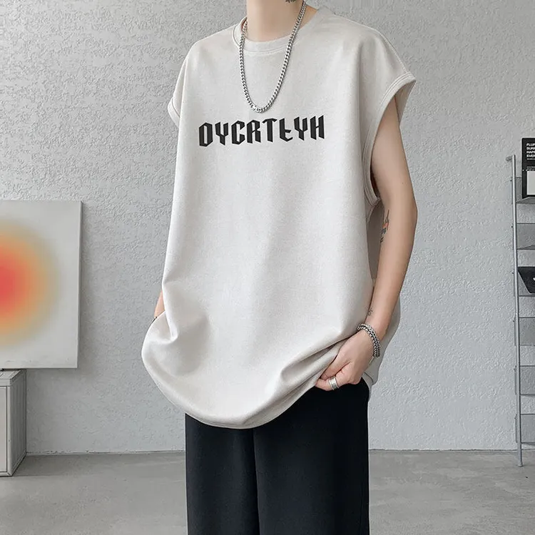 美式背心短袖t恤男秋季重磅无袖运动汗衫篮球服球衣字母坎肩