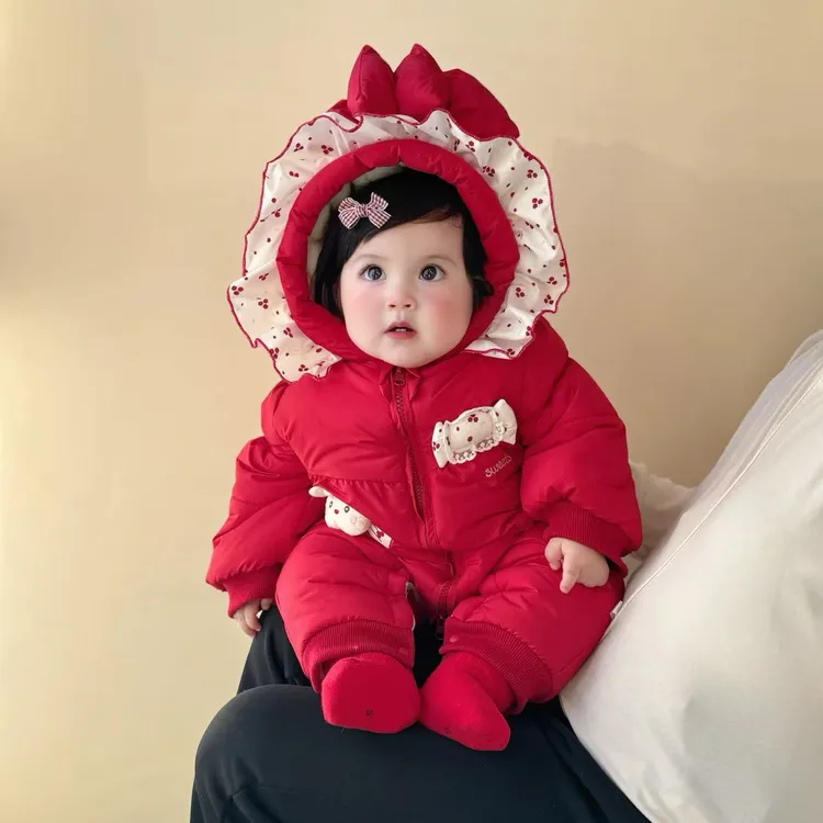 婴儿连体冬装衣服冬季连体衣宝宝甜美超萌洋气加厚哈衣外出服棉服